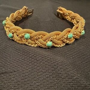 Henkel & Grosse for Dior 1965 Braided Woven Bracelet w/Turquoise like Beading 8"